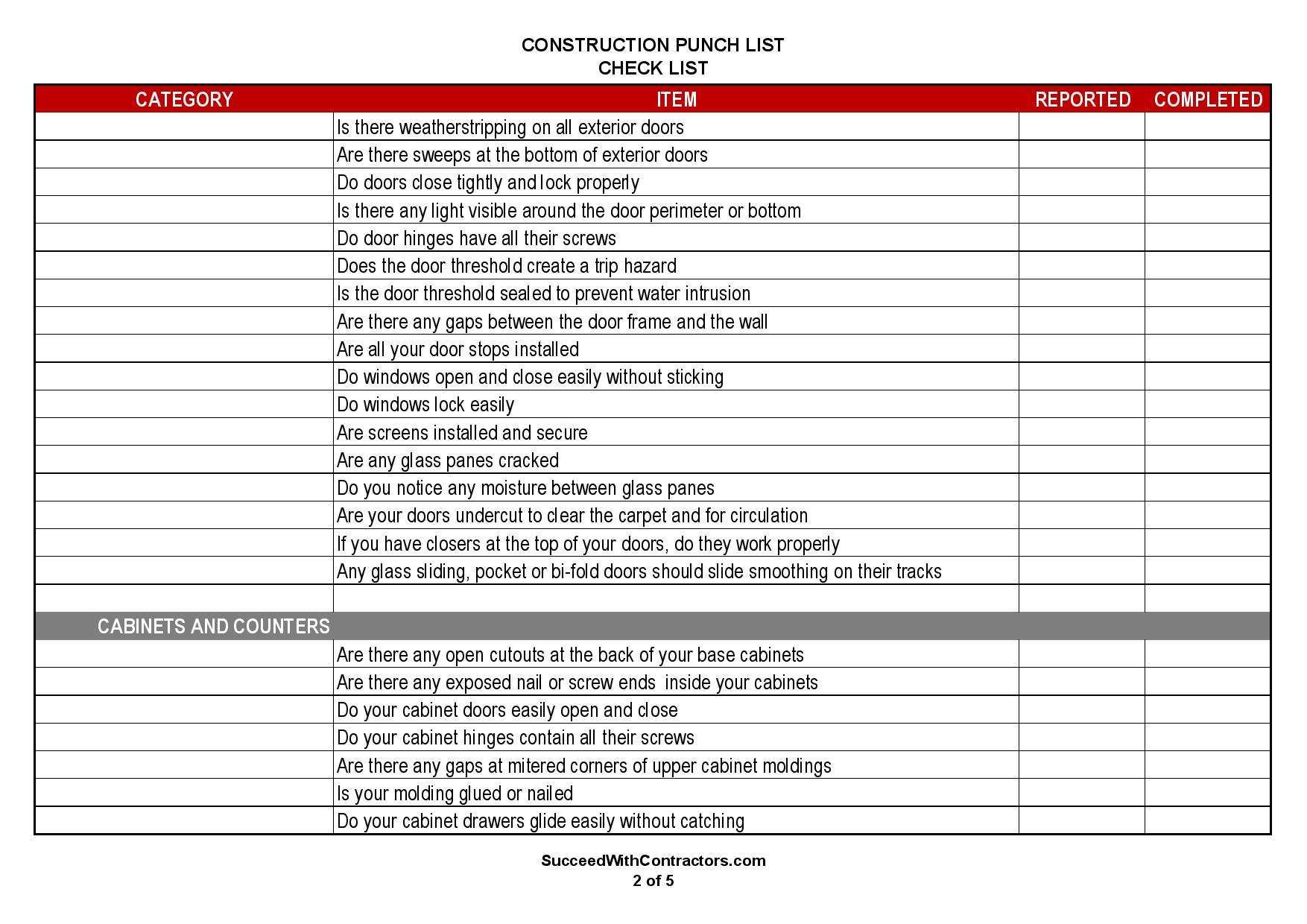 Sample Punch List